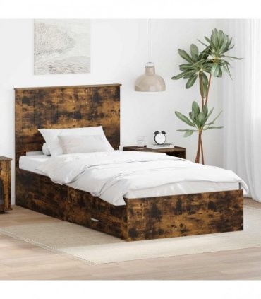 vidaXL Bed Frame with Drawer Smoked Oak 100 x 200 cm Engineered Wood