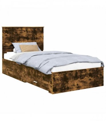 vidaXL Bed Frame with Drawer Smoked Oak 100 x 200 cm Engineered Wood