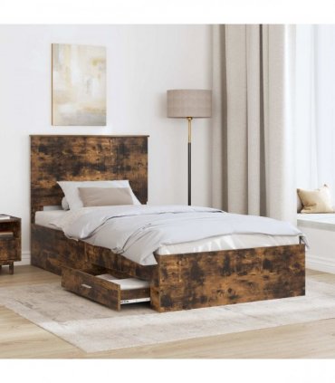 vidaXL Bed Frame with Drawer Smoked Oak 100 x 200 cm Engineered Wood
