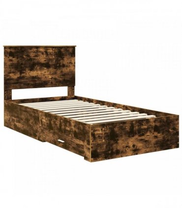 vidaXL Bed Frame with Drawer Smoked Oak 100 x 200 cm Engineered Wood