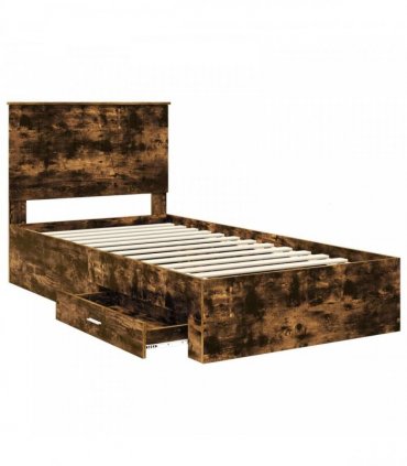 vidaXL Bed Frame with Drawer Smoked Oak 100 x 200 cm Engineered Wood