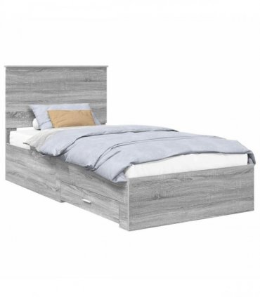 vidaXL Bed Frame with Drawer Grey Sonoma 100 x 200 cm Engineered Wood