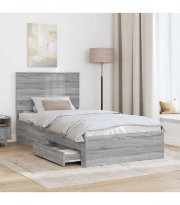 vidaXL Bed Frame with Drawer Grey Sonoma 100 x 200 cm Engineered Wood