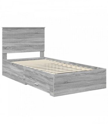 vidaXL Bed Frame with Drawer Grey Sonoma 100 x 200 cm Engineered Wood