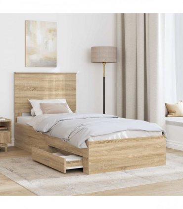 vidaXL Bed Frame with Drawer Sonoma Oak 90 x 200 cm Engineered Wood