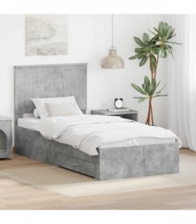 vidaXL Bed Frame with Drawer Concrete Grey 90 x 200 cm Engineered Wood