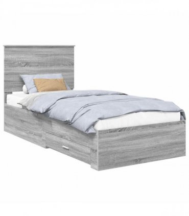 vidaXL Bed Frame with Drawer Grey Sonoma 90 x 200 cm Engineered Wood