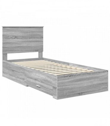 vidaXL Bed Frame with Drawer Grey Sonoma 90 x 200 cm Engineered Wood