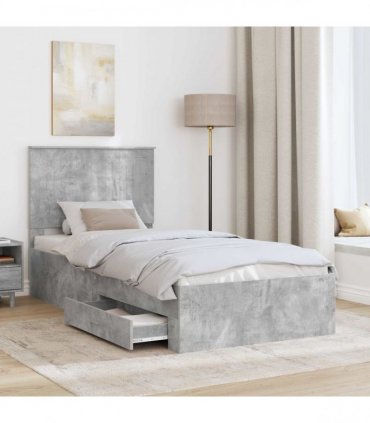 vidaXL Bed Frame with Drawer Concrete Grey 90 x 190 cm Engineered Wood