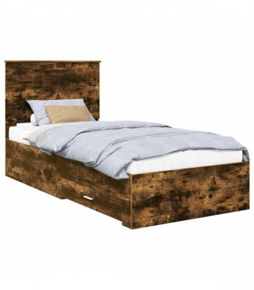 vidaXL Bed Frame with Drawer Smoked Oak 90 x 190 cm Engineered Wood