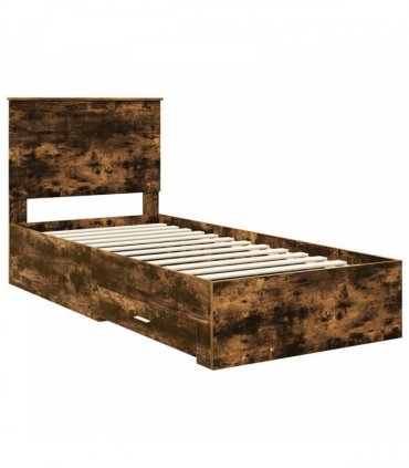 vidaXL Bed Frame with Drawer Smoked Oak 90 x 190 cm Engineered Wood