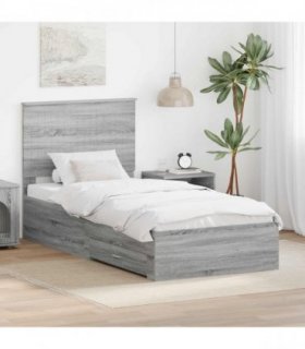 vidaXL Bed Frame with Drawer Grey Sonoma 90 x 190 cm Engineered Wood