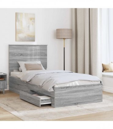 vidaXL Bed Frame with Drawer Grey Sonoma 90 x 190 cm Engineered Wood