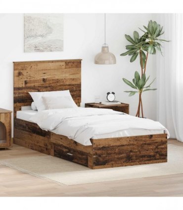 vidaXL Bed Frame with Drawer Old Wood 90 x 190 cm Engineered Wood