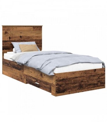 vidaXL Bed Frame with Drawer Old Wood 90 x 190 cm Engineered Wood