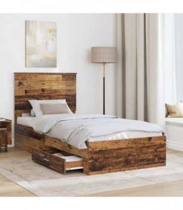 vidaXL Bed Frame with Drawer Old Wood 90 x 190 cm Engineered Wood