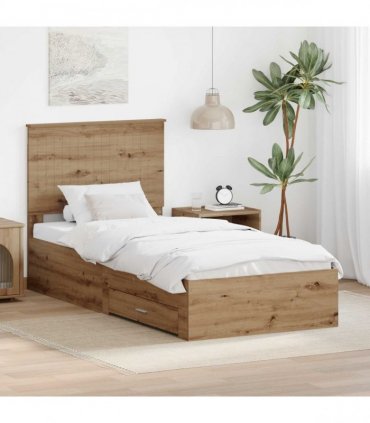 vidaXL Bed Frame with Drawer Artisan Oak 90 x 190 cm Engineered Wood