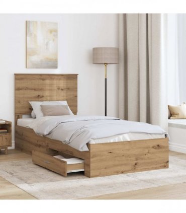 vidaXL Bed Frame with Drawer Artisan Oak 90 x 190 cm Engineered Wood