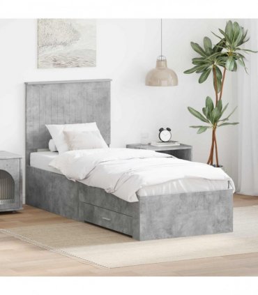 vidaXL Bed Frame Concrete Grey and Silver 70 x 190 cm Engineered Wood