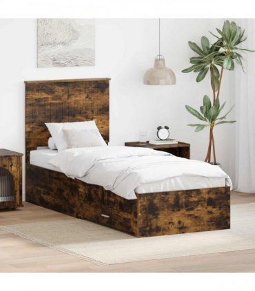 vidaXL Bed Frame Smoked Oak and Silver 70 x 190 cm Engineered Wood