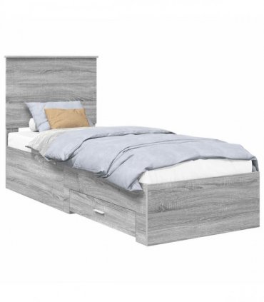 vidaXL Bed Frame Grey Sonoma and Silver 70 x 190 cm Engineered Wood