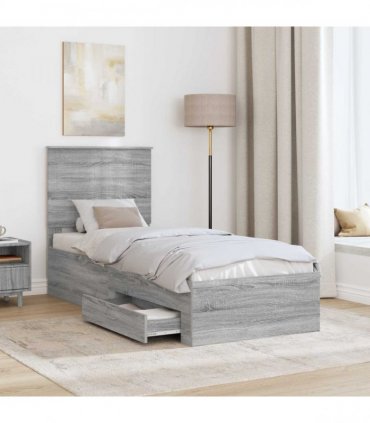 vidaXL Bed Frame Grey Sonoma and Silver 70 x 190 cm Engineered Wood