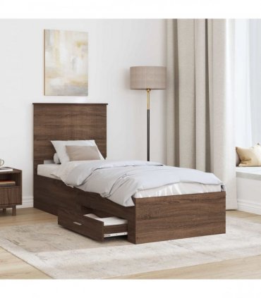vidaXL Bed Frame Brown Oak and Silver 70 x 190 cm Engineered Wood