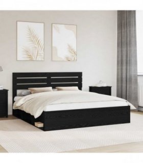 vidaXL Bed Frame with Headboard Black 200 x 200 cm Solid Pine Wood