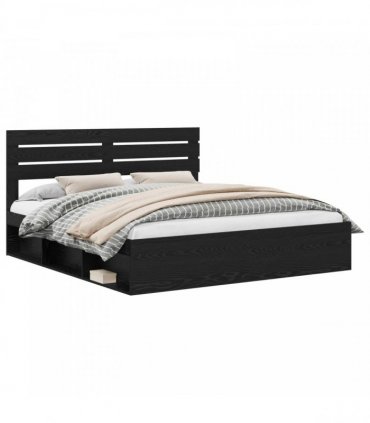 vidaXL Bed Frame with Headboard Black 200 x 200 cm Solid Pine Wood