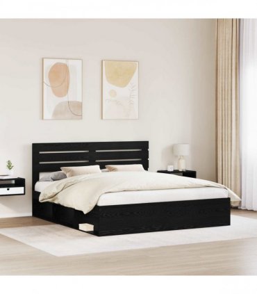 vidaXL Bed Frame with Headboard Black 200 x 200 cm Solid Pine Wood