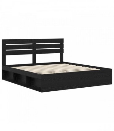 vidaXL Bed Frame with Headboard Black 200 x 200 cm Solid Pine Wood