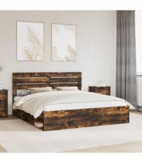 vidaXL Bed Frame Smoked Oak 200 x 200 cm Solid Pine Wood