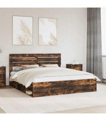 vidaXL Bed Frame Smoked Oak 200 x 200 cm Solid Pine Wood