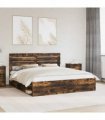 vidaXL Bed Frame Smoked Oak 200 x 200 cm Solid Pine Wood