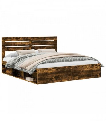 vidaXL Bed Frame Smoked Oak 200 x 200 cm Solid Pine Wood