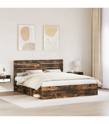 vidaXL Bed Frame Smoked Oak 200 x 200 cm Solid Pine Wood