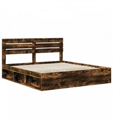 vidaXL Bed Frame Smoked Oak 200 x 200 cm Solid Pine Wood