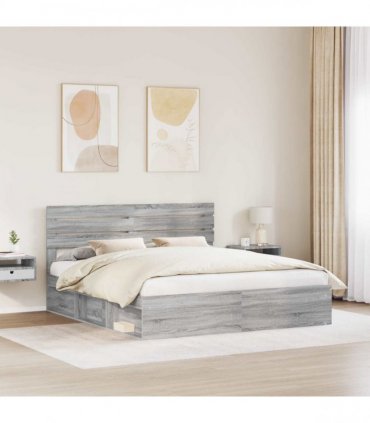 vidaXL Bed Frame Grey Sonoma 200 x 200 cm Solid Pine Wood