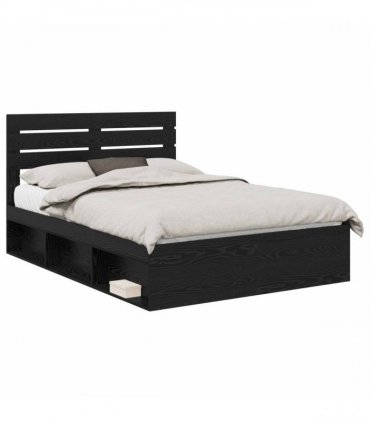 vidaXL Bed Frame with Headboard Black 150 x 200 cm Solid Pine Wood
