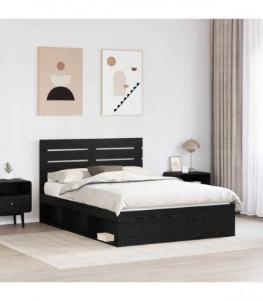 vidaXL Bed Frame with Headboard Black 150 x 200 cm Solid Pine Wood