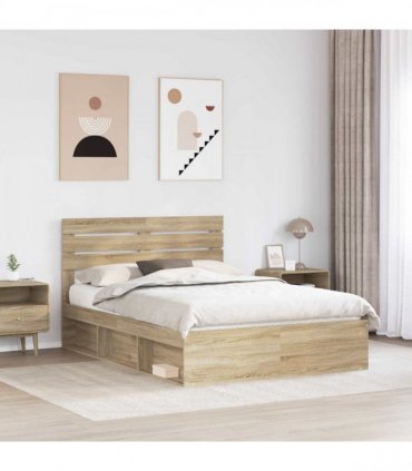 vidaXL Bed Frame Sonoma Oak 150 x 200 cm Solid Pine Wood