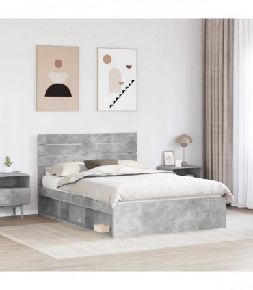 vidaXL Bed Frame Concrete Grey 150 x 200 cm Solid Pine Wood