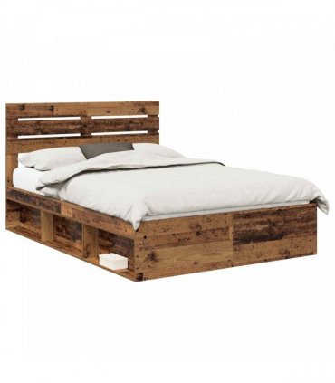 vidaXL Bed Frame with Headboard Old Wood 150 x 200 cm Solid Pine Wood