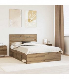 vidaXL Bed Frame Artisan oak 140 x 190 cm Solid Pine Wood