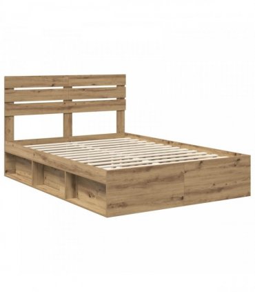 vidaXL Bed Frame Artisan oak 140 x 190 cm Solid Pine Wood