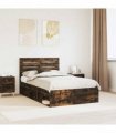 vidaXL Bed Frame Smoked oak 135 x 190 cm Solid Pine Wood