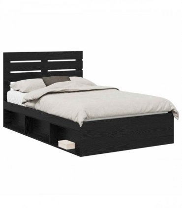 vidaXL Bed Frame Black Oak 120 x 200 cm Solid Pine Wood