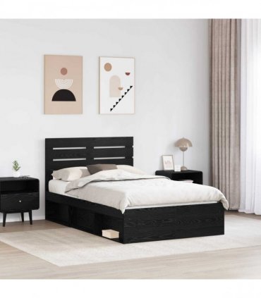 vidaXL Bed Frame Black Oak 120 x 200 cm Solid Pine Wood