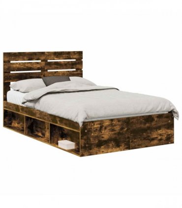 vidaXL Bed Frame Smoked oak 120 x 200 cm Solid Pine Wood