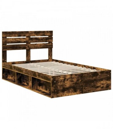 vidaXL Bed Frame Smoked oak 120 x 200 cm Solid Pine Wood